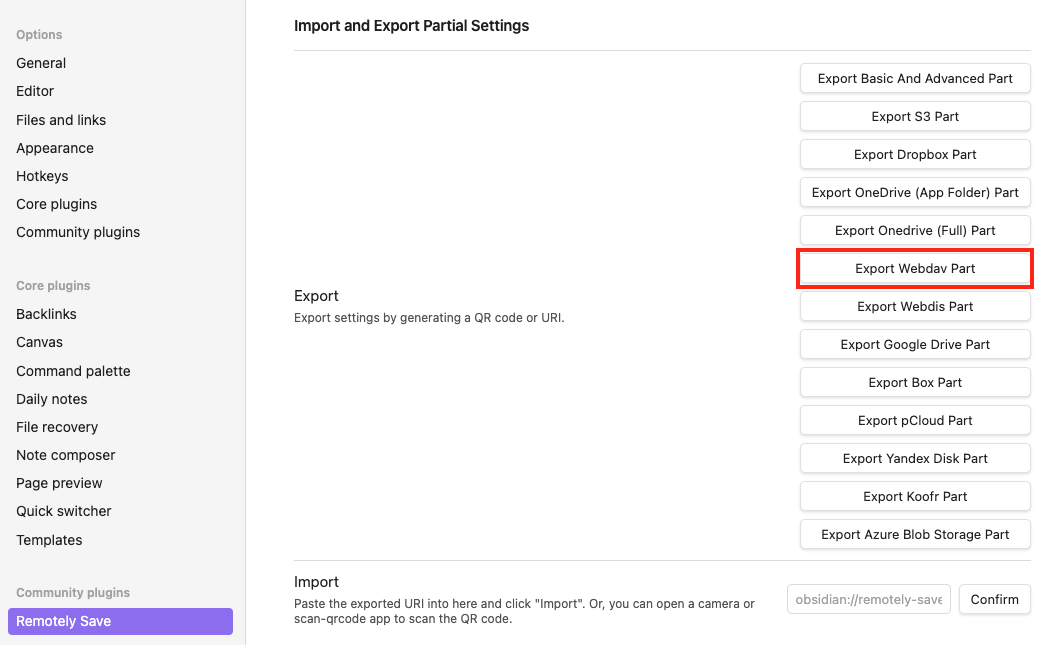 export and import settings